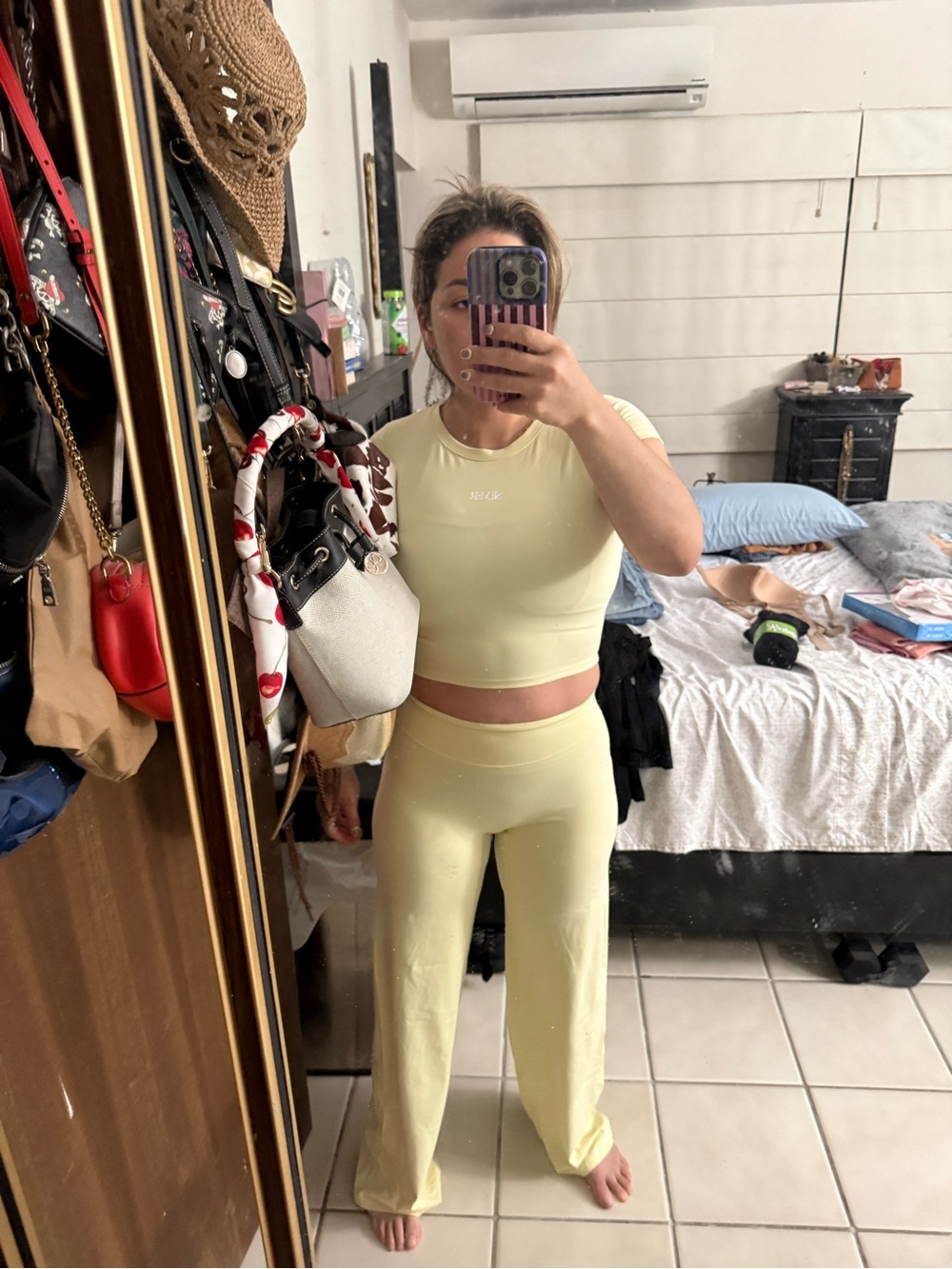 Silver Activewear Seamless Yellow High-Waist Wide-Leg Pants - Crop Set